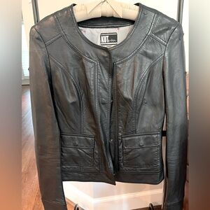 Women’s faux leather jacket.